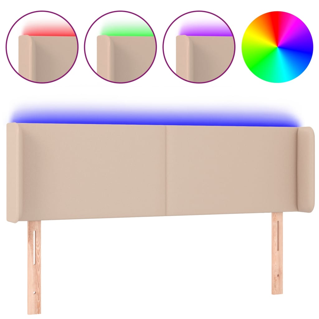 vidaXL Zagłówek do łóżka z LED, cappuccino, 147x16x78/88 cm, ekoskóra
