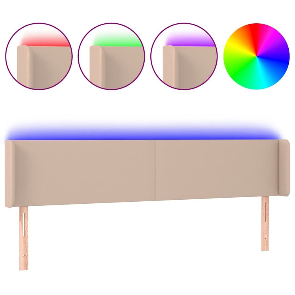 vidaXL Zagłówek do łóżka z LED, cappuccino, 163x16x78/88 cm, ekoskóra