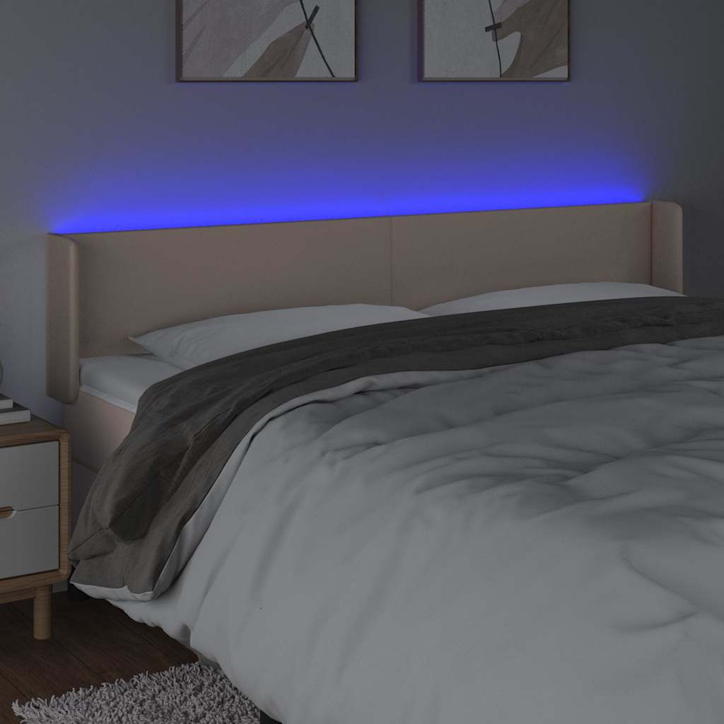 vidaXL Zagłówek do łóżka z LED, cappuccino, 163x16x78/88 cm, ekoskóra