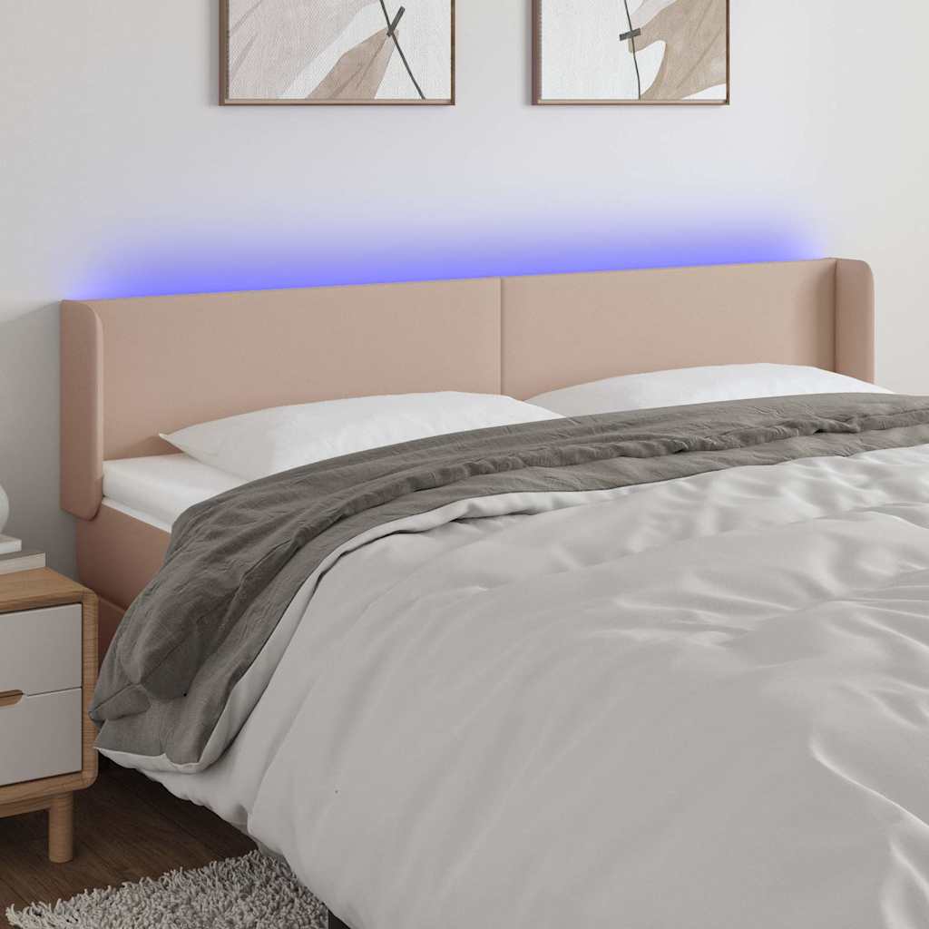 vidaXL Zagłówek do łóżka z LED, cappuccino, 163x16x78/88 cm, ekoskóra