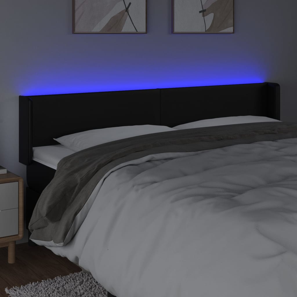 vidaXL Zagłówek do łóżka z LED, czarny, 183x16x78/88cm, sztuczna skóra