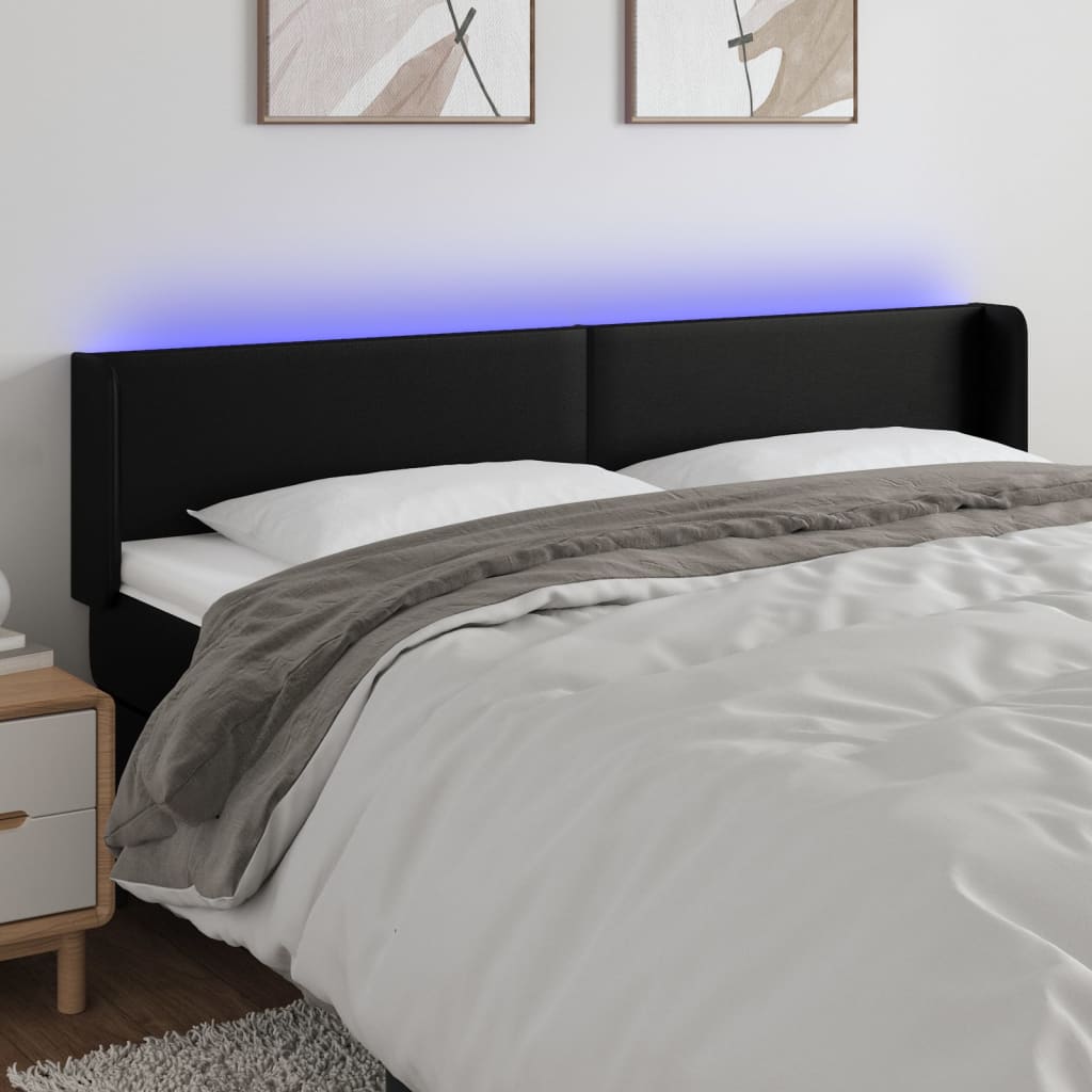 vidaXL Zagłówek do łóżka z LED, czarny, 183x16x78/88cm, sztuczna skóra