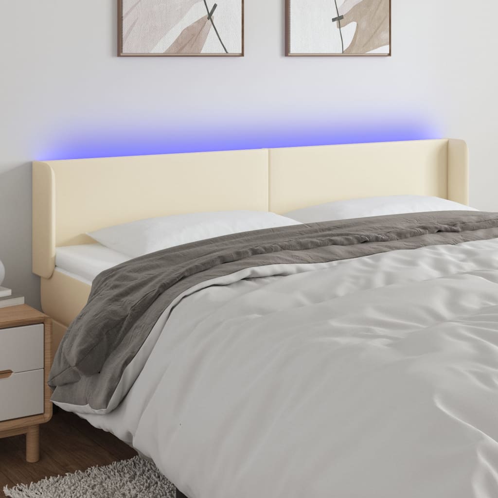 vidaXL Zagłówek do łóżka z LED, kremowy, 183x16x78/88cm sztuczna skóra