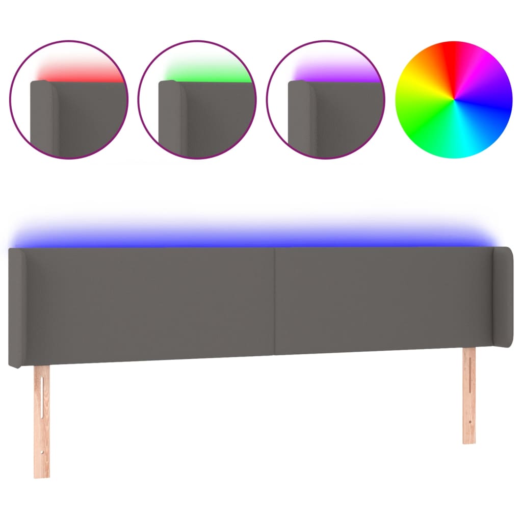 vidaXL Zagłówek do łóżka z LED, szary, 183x16x78/88 cm sztuczna skóra