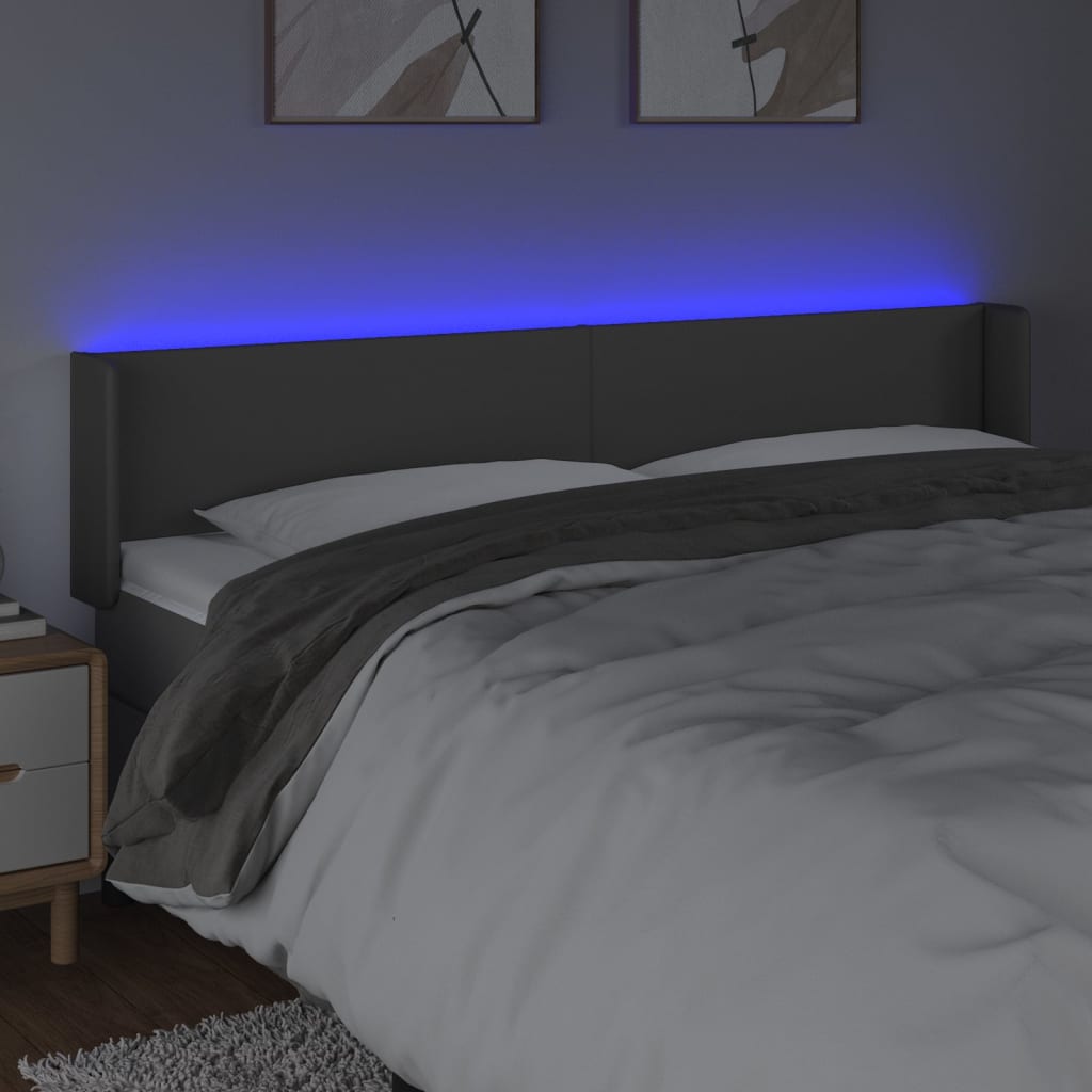 vidaXL Zagłówek do łóżka z LED, szary, 183x16x78/88 cm sztuczna skóra