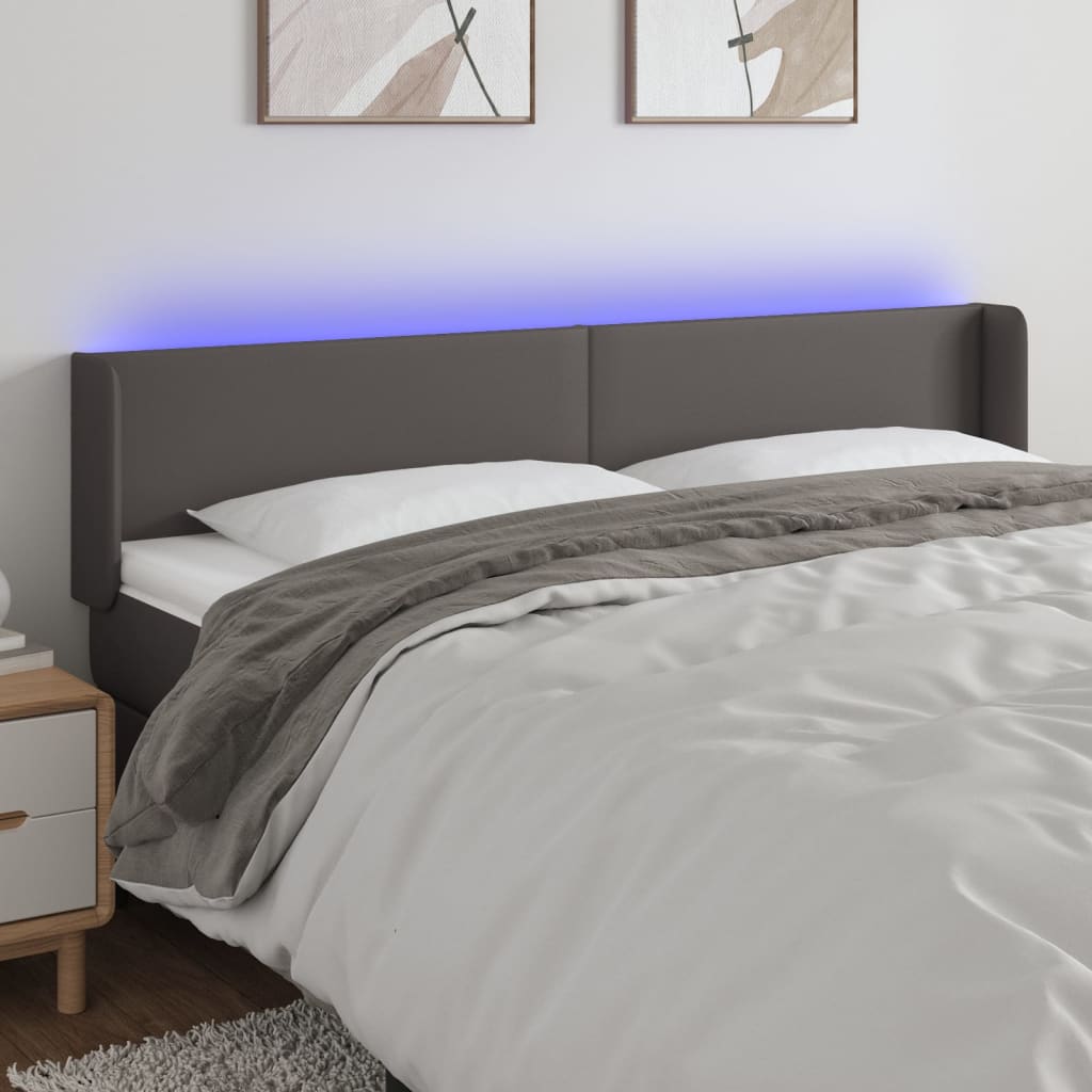 vidaXL Zagłówek do łóżka z LED, szary, 183x16x78/88 cm sztuczna skóra
