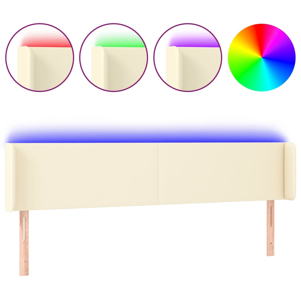 vidaXL Zagłówek do łóżka z LED, kremowy, 203x16x78/88cm sztuczna skóra