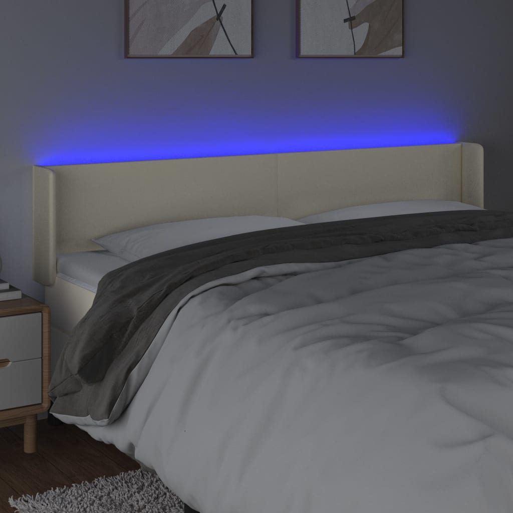 vidaXL Zagłówek do łóżka z LED, kremowy, 203x16x78/88cm sztuczna skóra