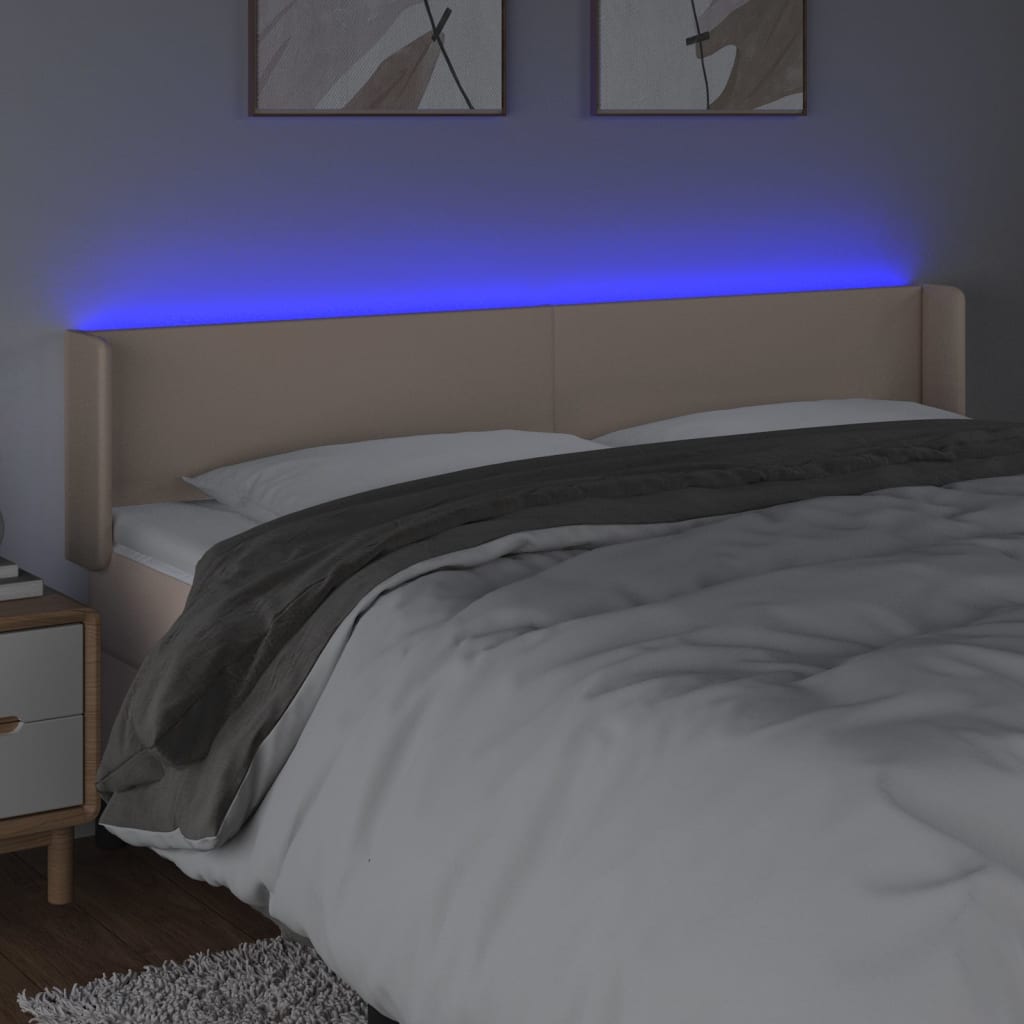 vidaXL Zagłówek do łóżka z LED, cappuccino, 203x16x78/88 cm, ekoskóra