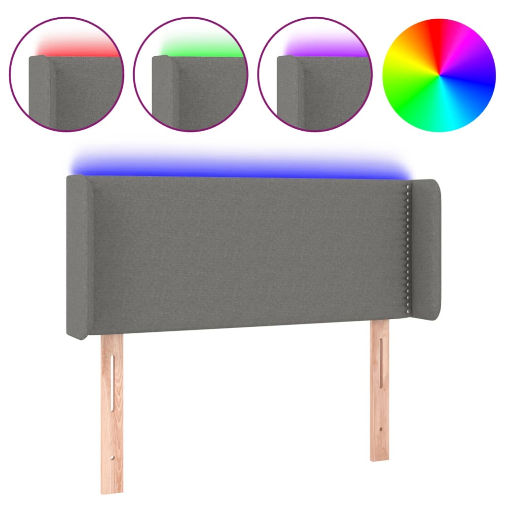 vidaXL Zagłówek do łóżka z LED, ciemnoszary, 83x16x78/88 cm, tkanina