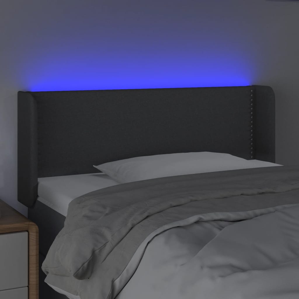 vidaXL Zagłówek do łóżka z LED, ciemnoszary, 93x16x78/88 cm, tkanina