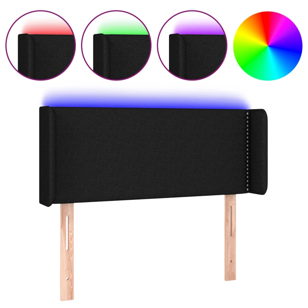 vidaXL Zagłówek do łóżka z LED, czarny, 93x16x78/88 cm, tkanina