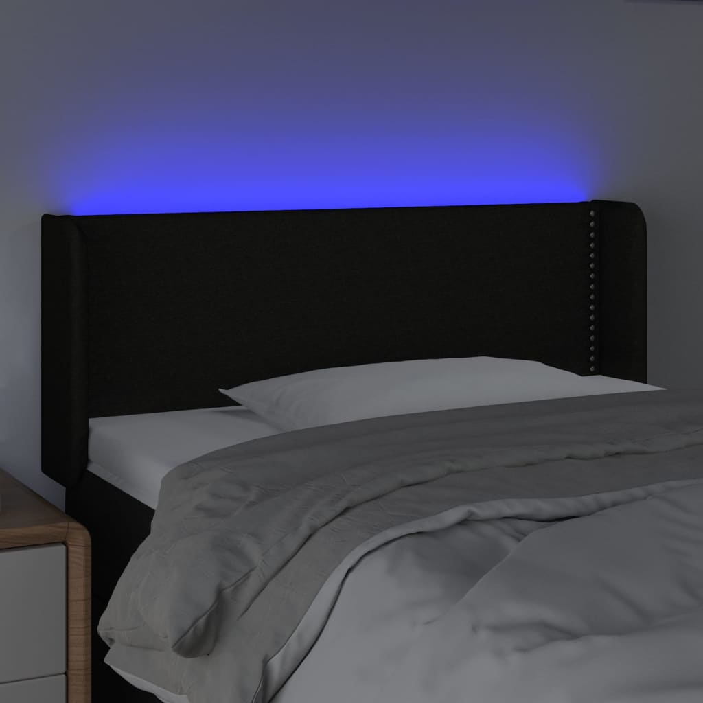 vidaXL Zagłówek do łóżka z LED, czarny, 93x16x78/88 cm, tkanina