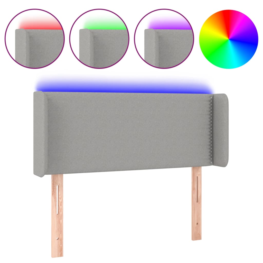 vidaXL Zagłówek do łóżka z LED, jasnoszary, 103x16x78/88 cm, tkanina