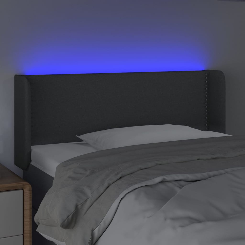 vidaXL Zagłówek do łóżka z LED, ciemnoszary, 103x16x78/88 cm, tkanina