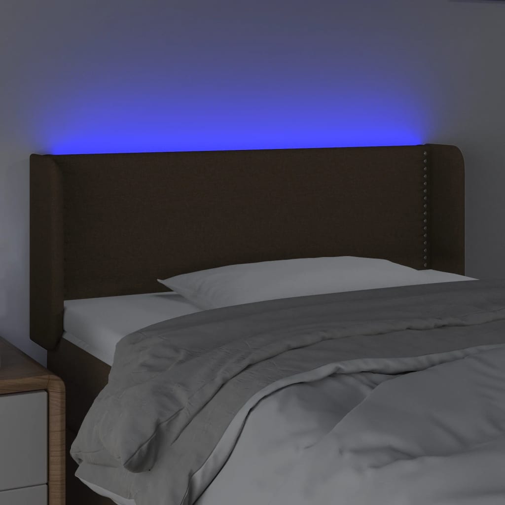 vidaXL Zagłówek do łóżka z LED, ciemnobrązowy, 103x16x78/88cm, tkanina