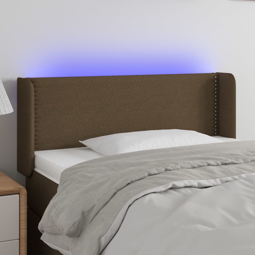 vidaXL Zagłówek do łóżka z LED, ciemnobrązowy, 103x16x78/88cm, tkanina