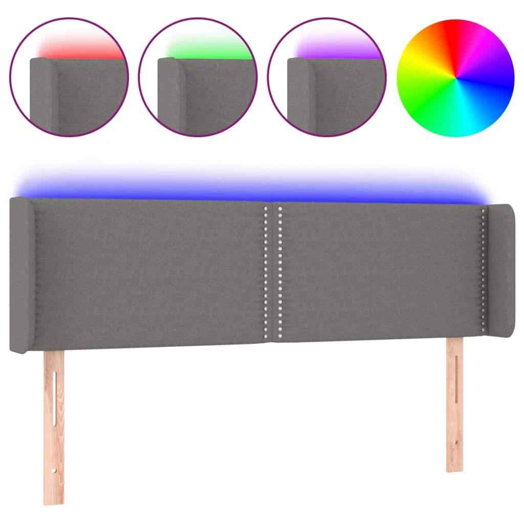 vidaXL Zagłówek do łóżka z LED, ciemnoszary, 147x16x78/88 cm, tkanina