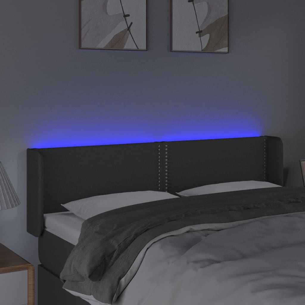 vidaXL Zagłówek do łóżka z LED, ciemnoszary, 147x16x78/88 cm, tkanina
