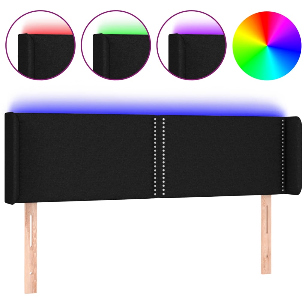 vidaXL Zagłówek do łóżka z LED, czarny, 147x16x78/88 cm, tkanina
