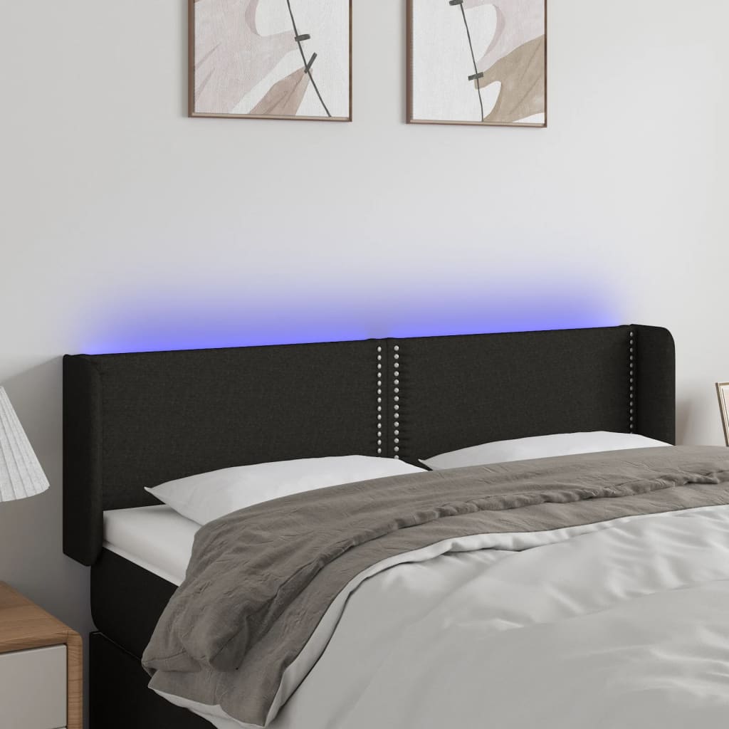vidaXL Zagłówek do łóżka z LED, czarny, 147x16x78/88 cm, tkanina