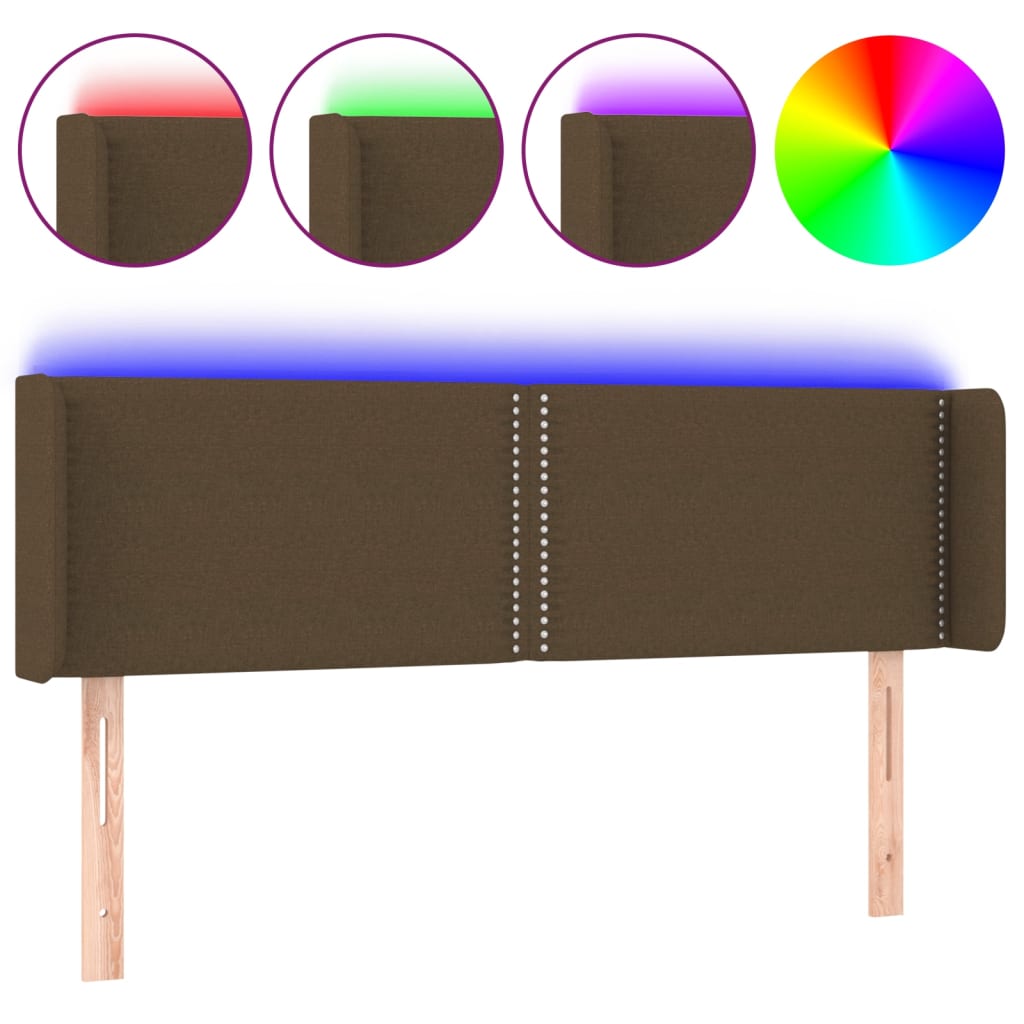 vidaXL Zagłówek do łóżka z LED, ciemnobrązowy, 147x16x78/88cm, tkanina