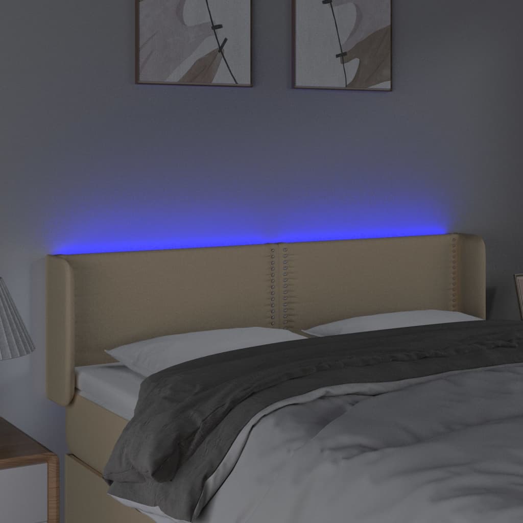 vidaXL Zagłówek do łóżka z LED, kremowy, 147x16x78/88 cm, tkanina