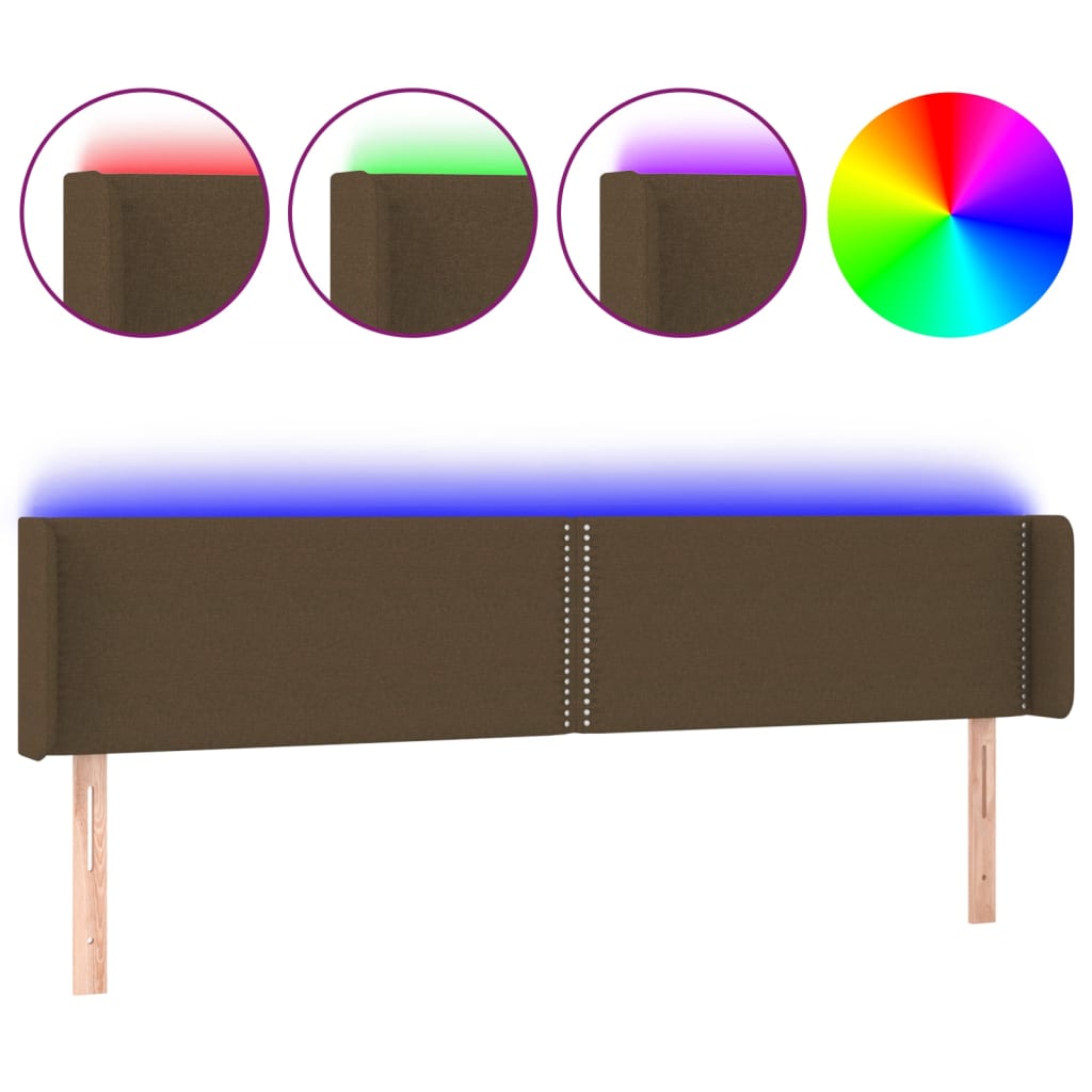 vidaXL Zagłówek do łóżka z LED, ciemnobrązowy, 183x16x78/88cm, tkanina