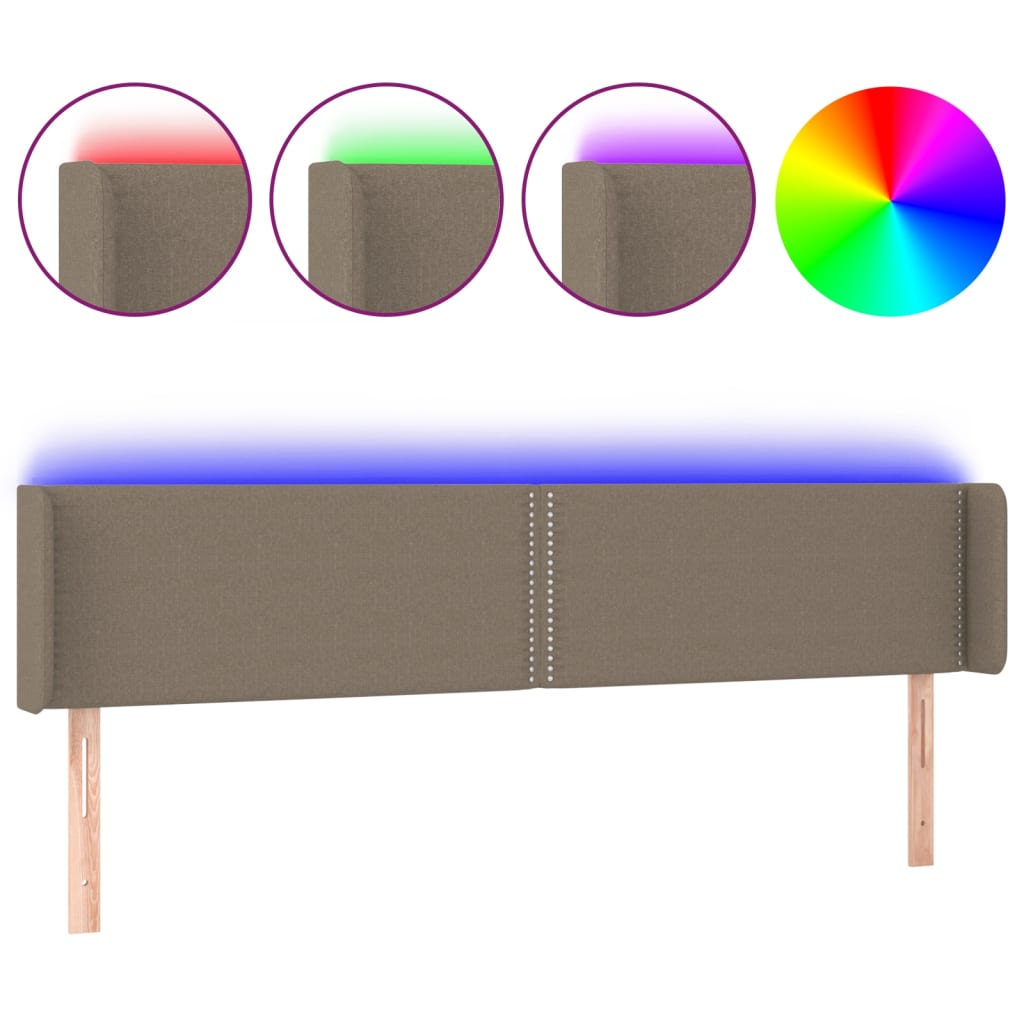 vidaXL Zagłówek do łóżka z LED, taupe, 183x16x78/88 cm, tkanina