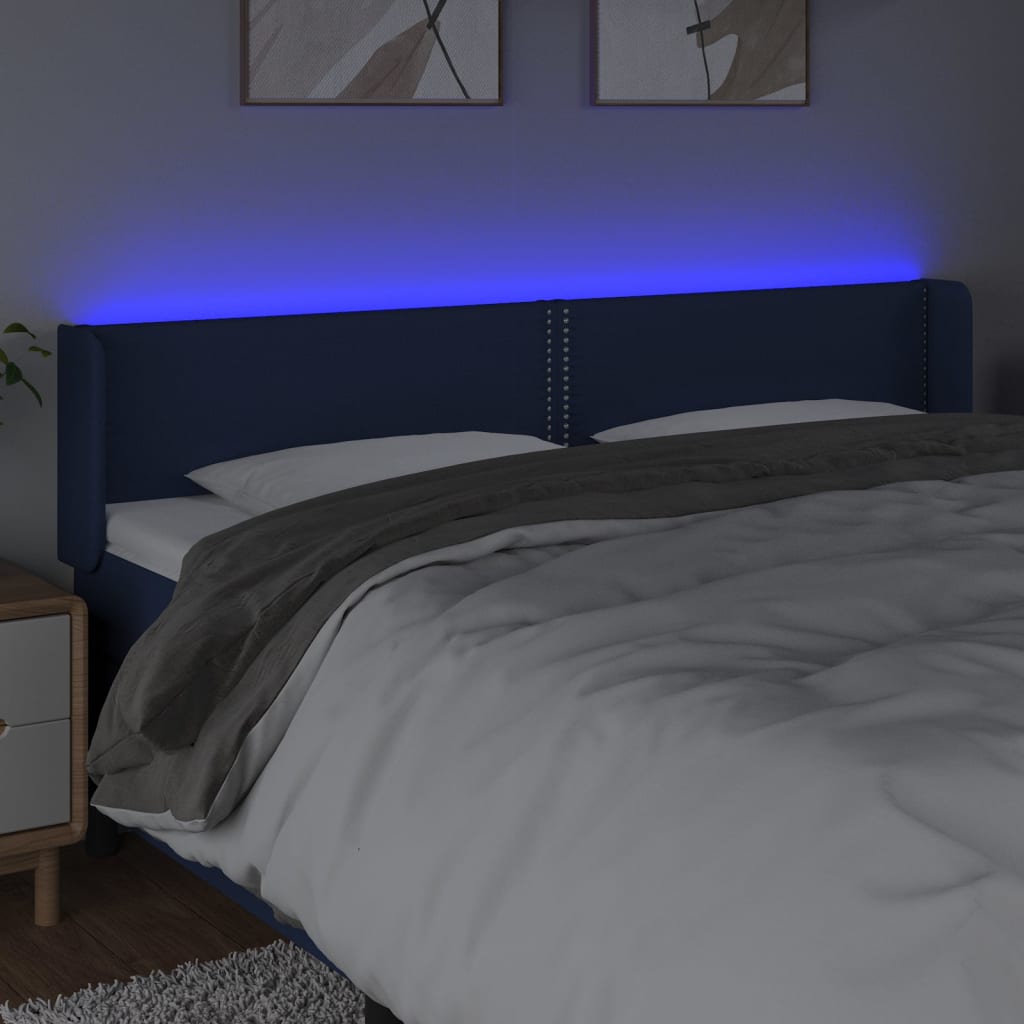 vidaXL Zagłówek do łóżka z LED, niebieski, 183x16x78/88 cm, tkanina
