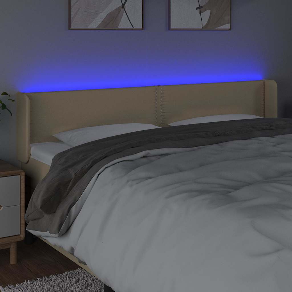 vidaXL Zagłówek do łóżka z LED, kremowy, 203x16x78/88 cm, tkanina