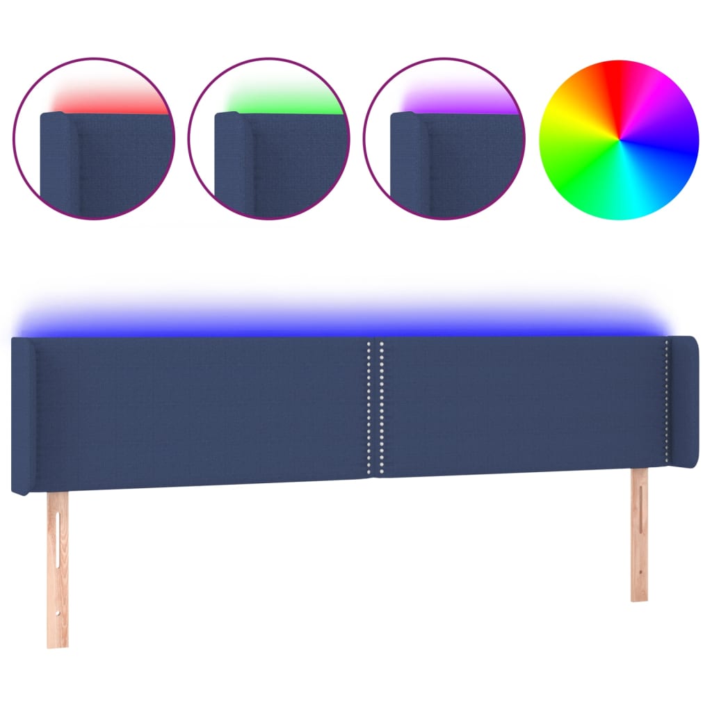 vidaXL Zagłówek do łóżka z LED, niebieski, 203x16x78/88 cm, tkanina