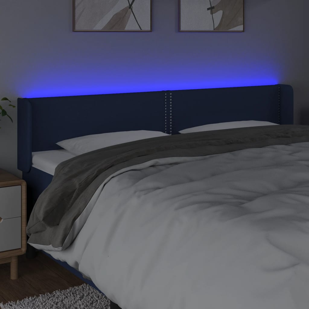 vidaXL Zagłówek do łóżka z LED, niebieski, 203x16x78/88 cm, tkanina