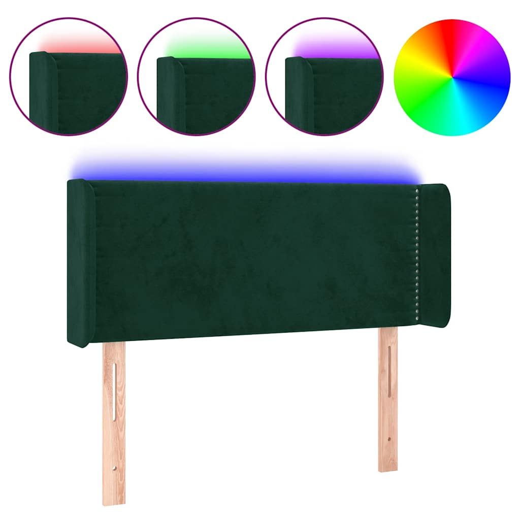 vidaXL Zagłówek do łóżka z LED, ciemnozielony, 83x16x78/88 cm, aksamit