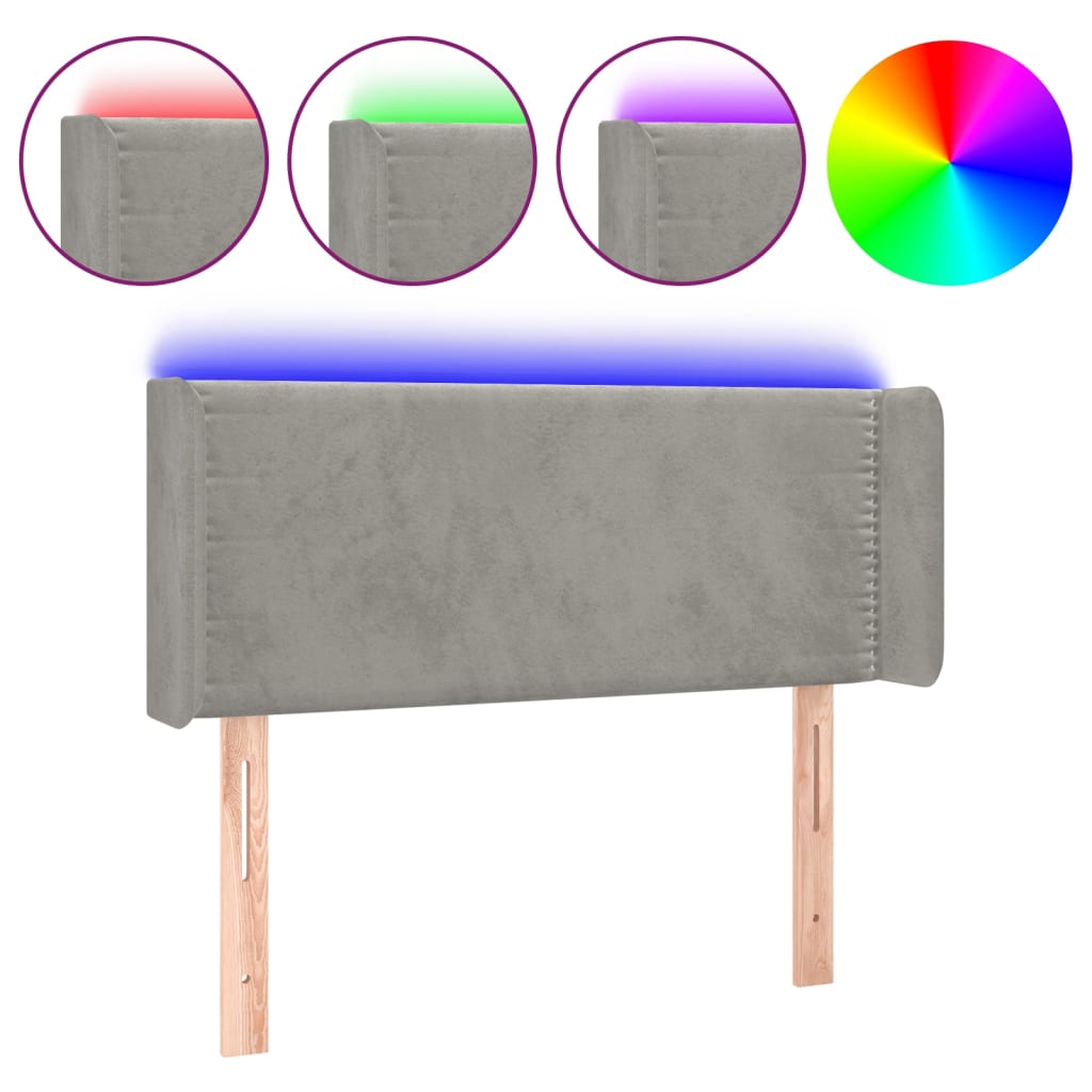 vidaXL Zagłówek do łóżka z LED, jasnoszary, 93x16x78/88 cm, aksamit