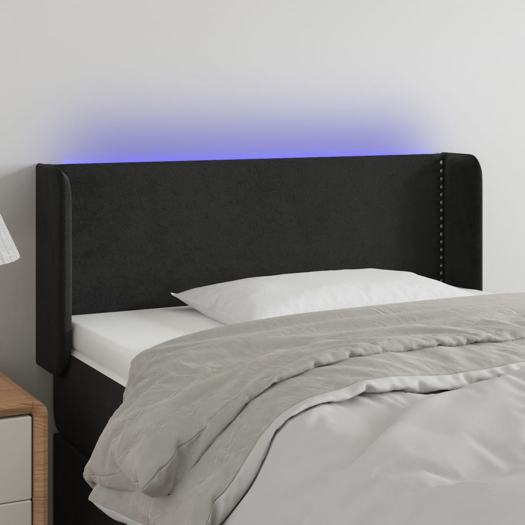 vidaXL Zagłówek do łóżka z LED, czarny, 93x16x78/88 cm, aksamit
