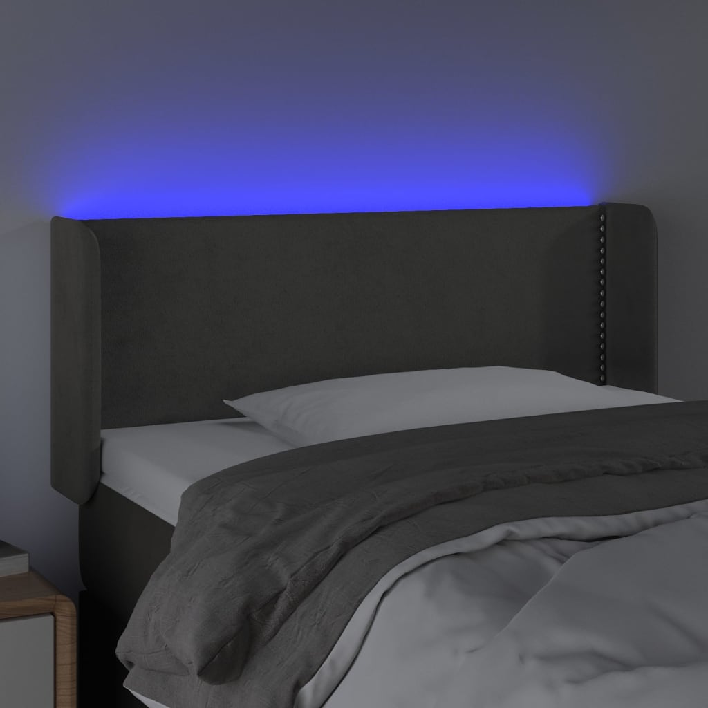 vidaXL Zagłówek do łóżka z LED, ciemnoszary, 103x16x78/88 cm, aksamit