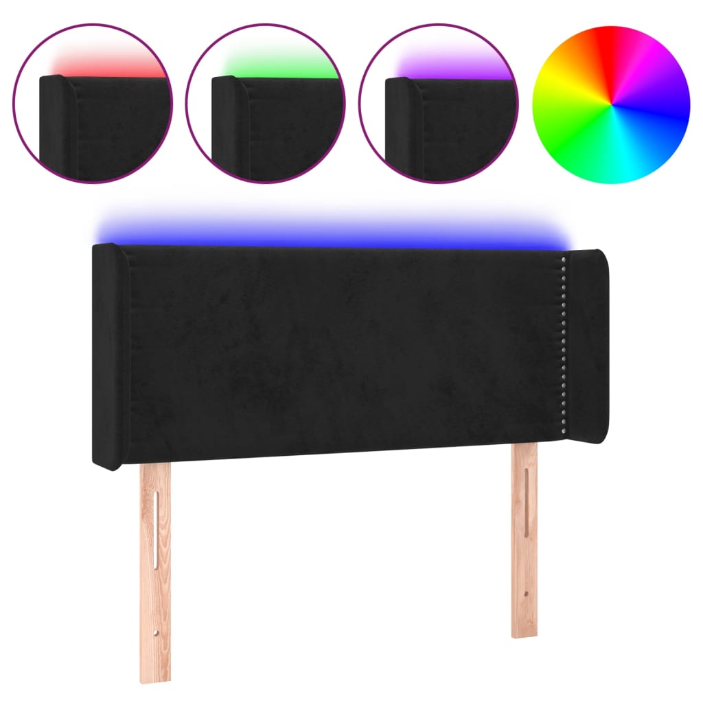 vidaXL Zagłówek do łóżka z LED, czarny, 103x16x78/88 cm, aksamit