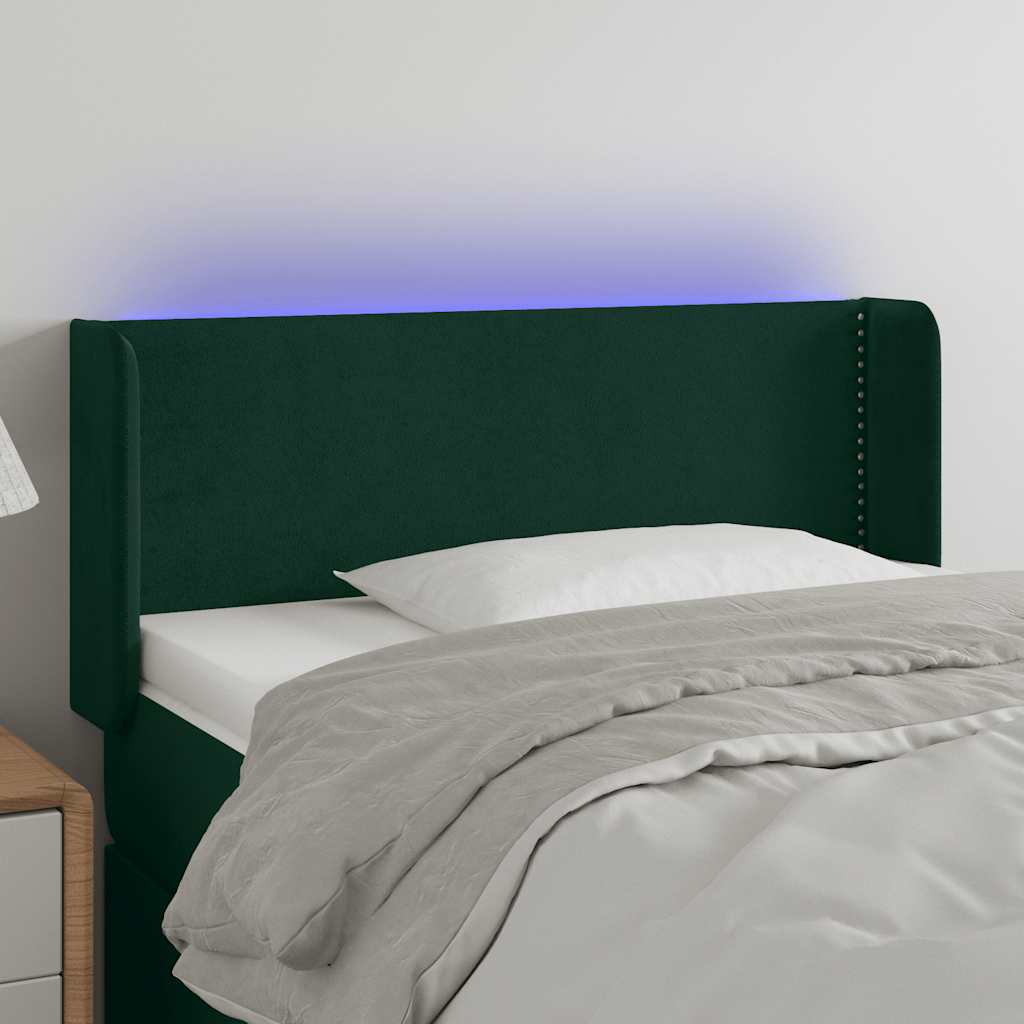 vidaXL Zagłówek do łóżka z LED, ciemnozielony, 103x16x78/88cm, aksamit