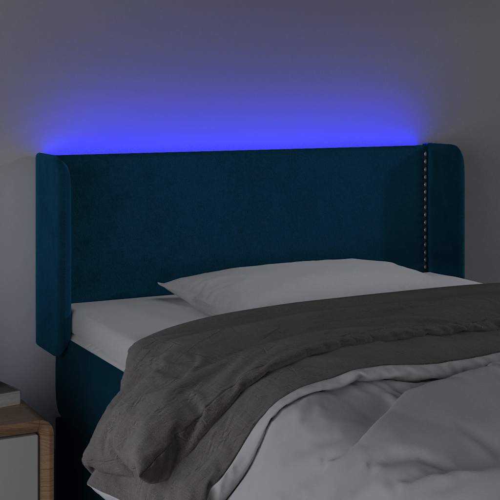vidaXL Zagłówek do łóżka z LED ciemnoniebieski 103x16x78/88 cm aksamit