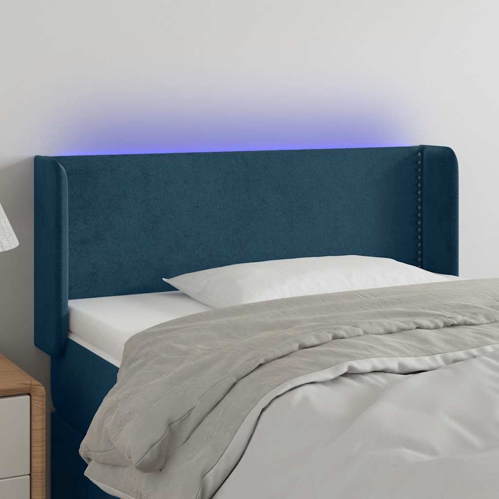 vidaXL Zagłówek do łóżka z LED ciemnoniebieski 103x16x78/88 cm aksamit