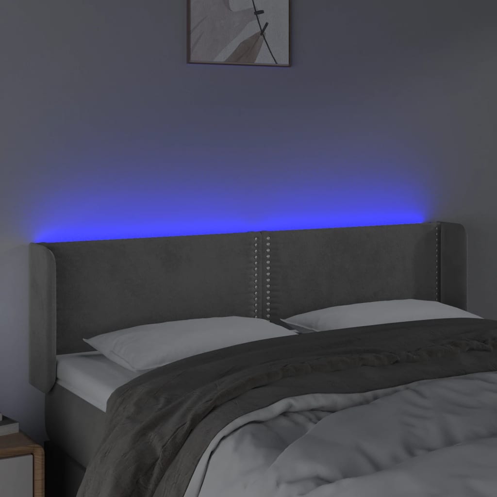 vidaXL Zagłówek do łóżka z LED, jasnoszary, 147x16x78/88 cm, aksamit
