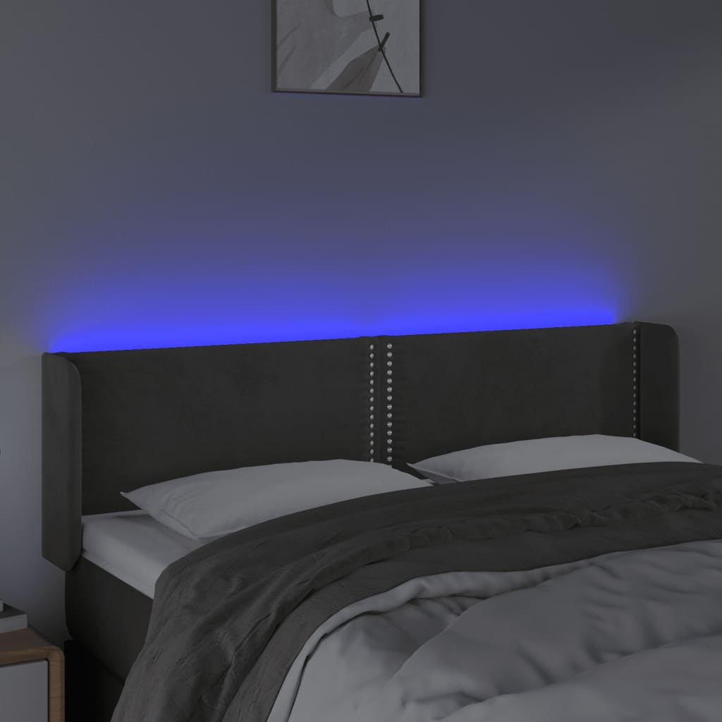 vidaXL Zagłówek do łóżka z LED, ciemnoszary, 147x16x78/88 cm, aksamit