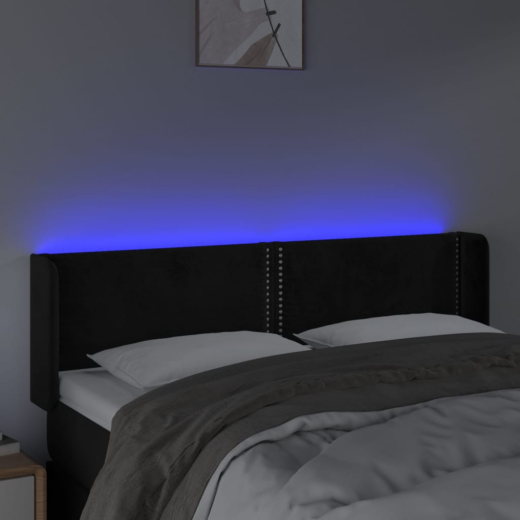 vidaXL Zagłówek do łóżka z LED, czarny, 147x16x78/88 cm, aksamit