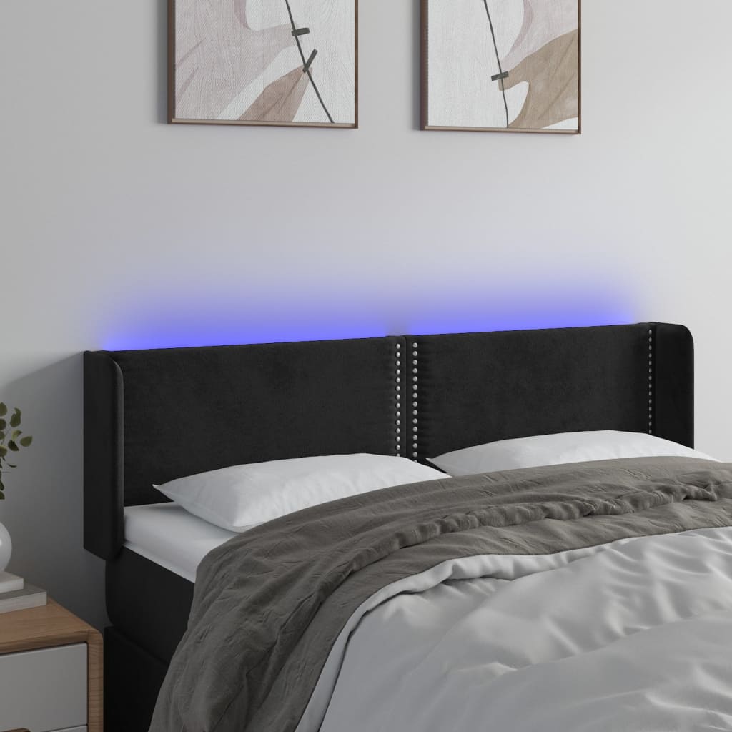 vidaXL Zagłówek do łóżka z LED, czarny, 147x16x78/88 cm, aksamit