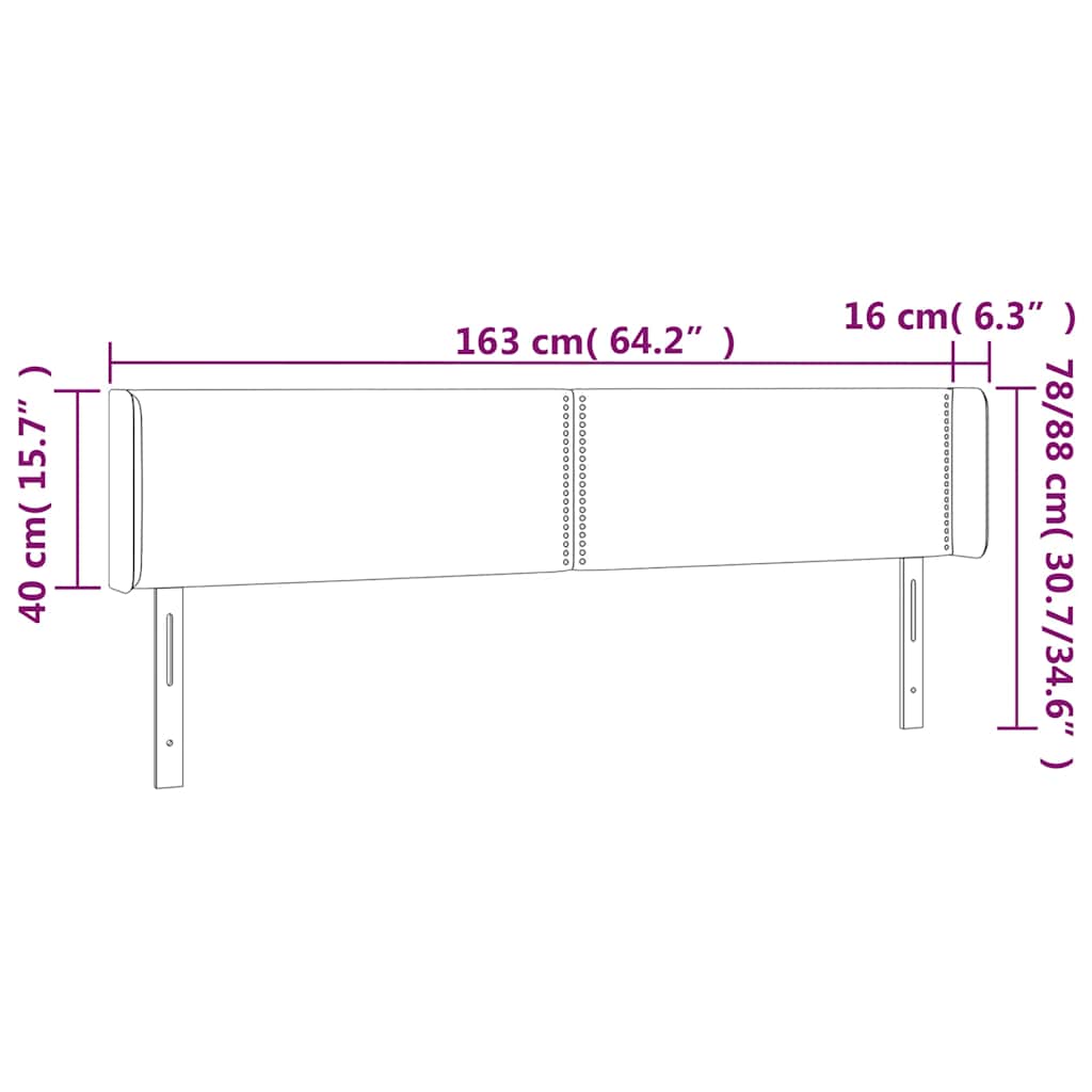 vidaXL Zagłówek do łóżka z LED ciemnoniebieski 163x16x78/88 cm aksamit