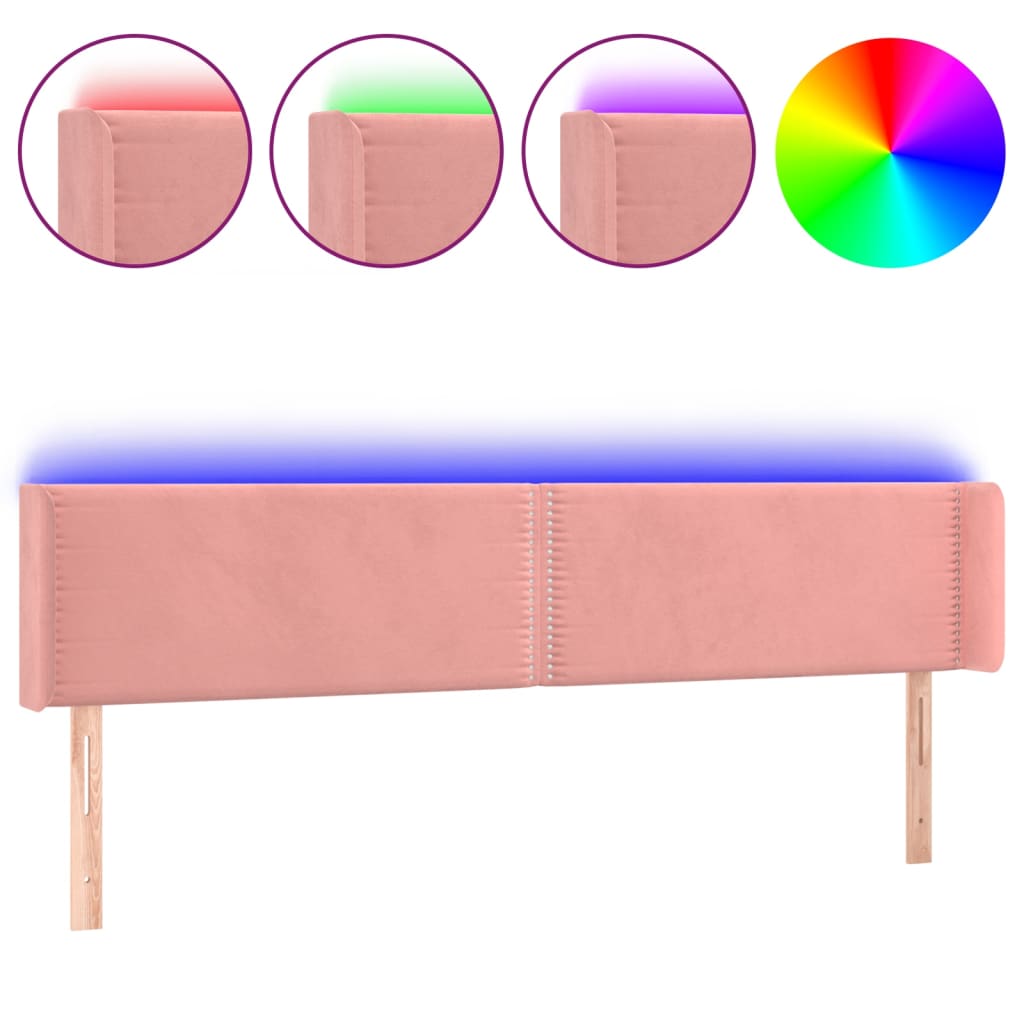 vidaXL Zagłówek do łóżka z LED, różowy, 163x16x78/88 cm, aksamit