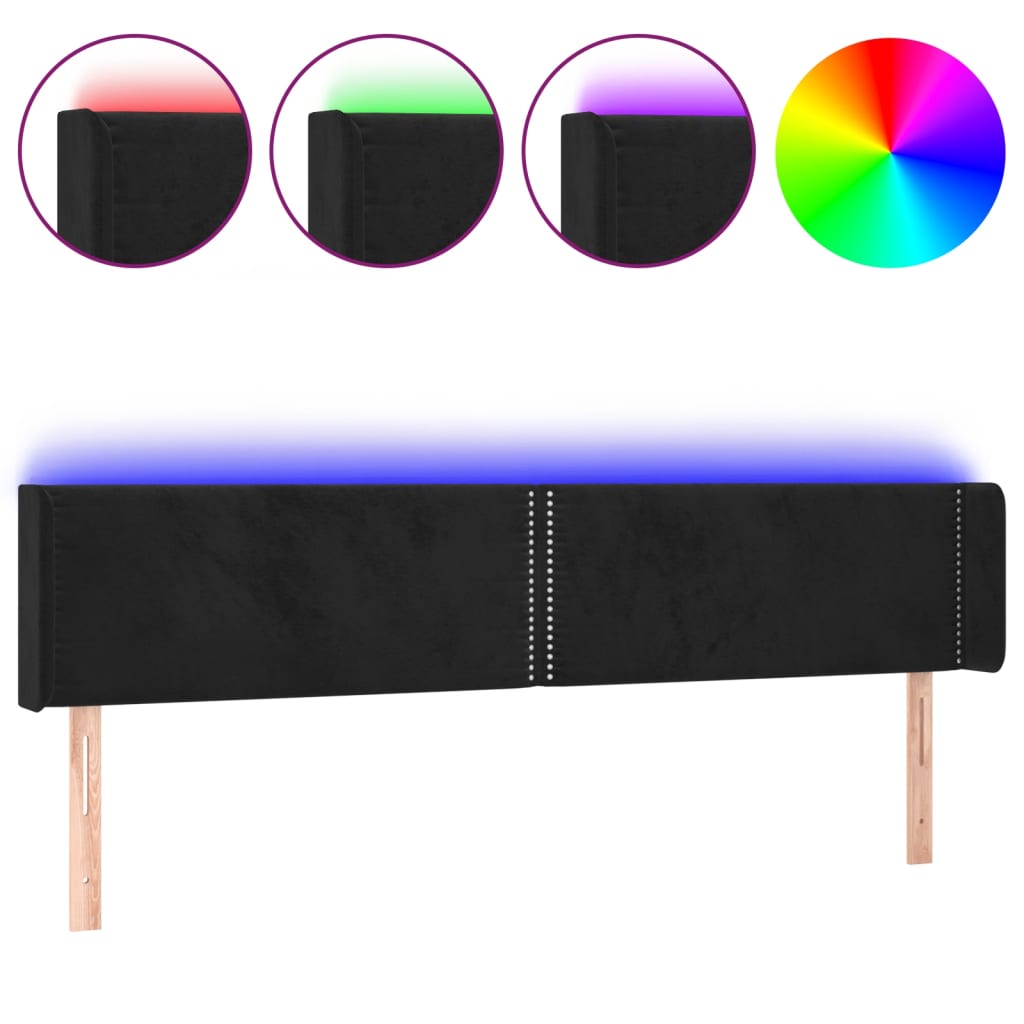 vidaXL Zagłówek do łóżka z LED, czarny, 183x16x78/88 cm, aksamit
