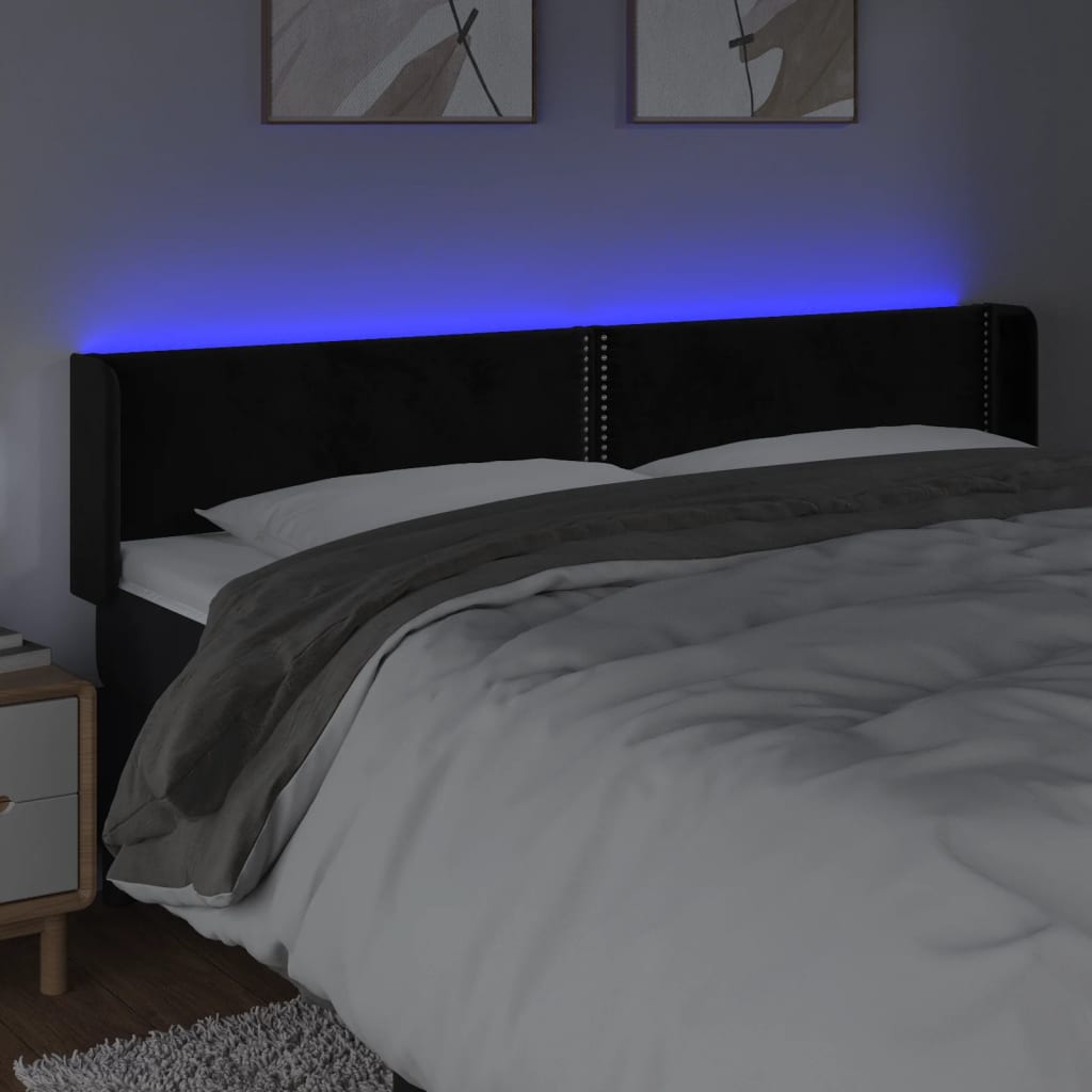 vidaXL Zagłówek do łóżka z LED, czarny, 183x16x78/88 cm, aksamit