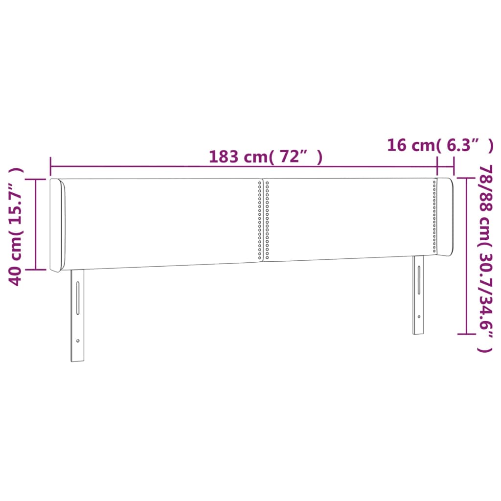 vidaXL Zagłówek do łóżka z LED, czarny, 183x16x78/88 cm, aksamit